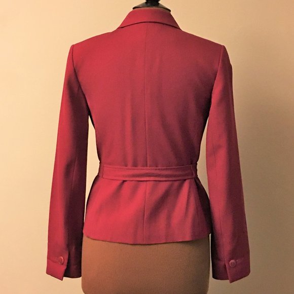 ANN TAYLOR LOFT Red 100% Wool Belted Blazer Jacket - Picture 8 of 10